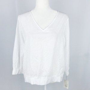 A New Day Womens White Textured Lightweight Semi-sheer 3/4 Sleeve Shirt Blouse